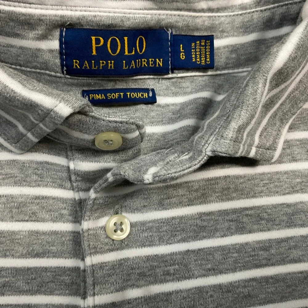 Polo Ralph Lauren Soft Touch Stripe Polo Shirt Mens Large Gray White Preppy Golf